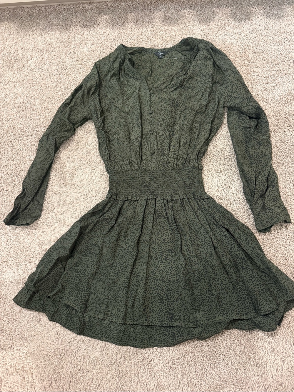 ✨Rails Pattern Green Smocked Waist Long Sleeve Dress sz S